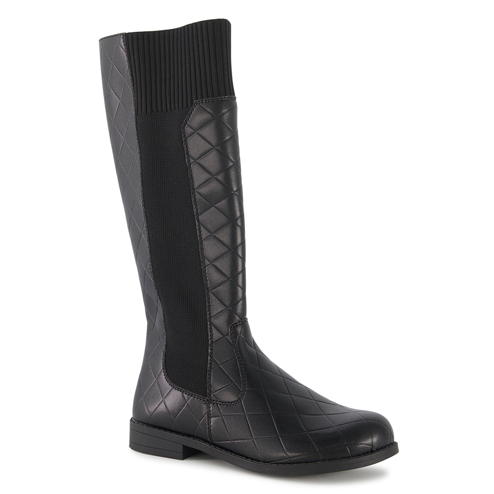 Ponpano Heily Quilt B Knee-High Boots Black