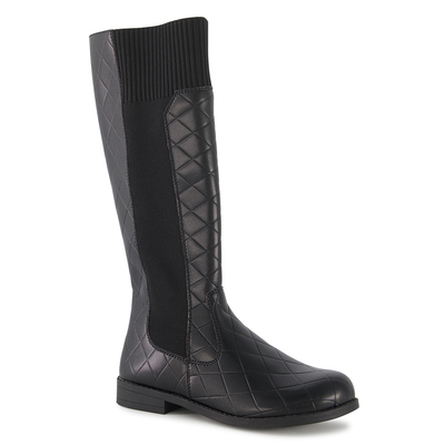 Ponpano Heily Quilt S Knee-High Boots Black