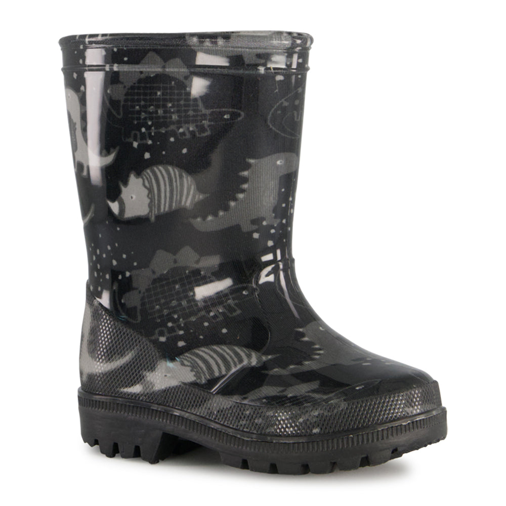 Ponpano Rain Boots Dino Rubber Rain Boots Black